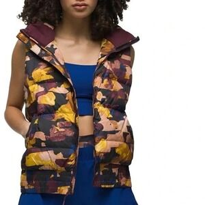 Prana Emerald Valley Colorful Abstract Medium Weight Down Puffer Vest Small VGUC